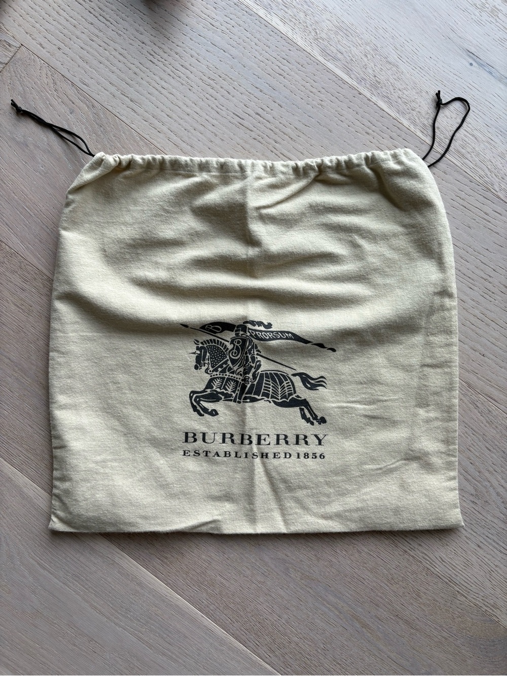 Burberry Cream Drawstring Dust Bag with Equestrian Knight Print